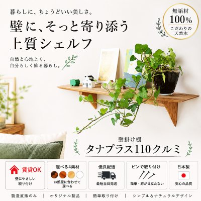 画像1: インテリア 壁棚　おしゃれ　幅56ｃｍ 1枚板仕様【タナプラス110クルミ】　