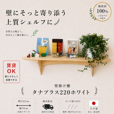 画像1: インテリア 壁棚　おしゃれ　幅70ｃｍ 1枚板仕様【タナプラス220ホワイト】